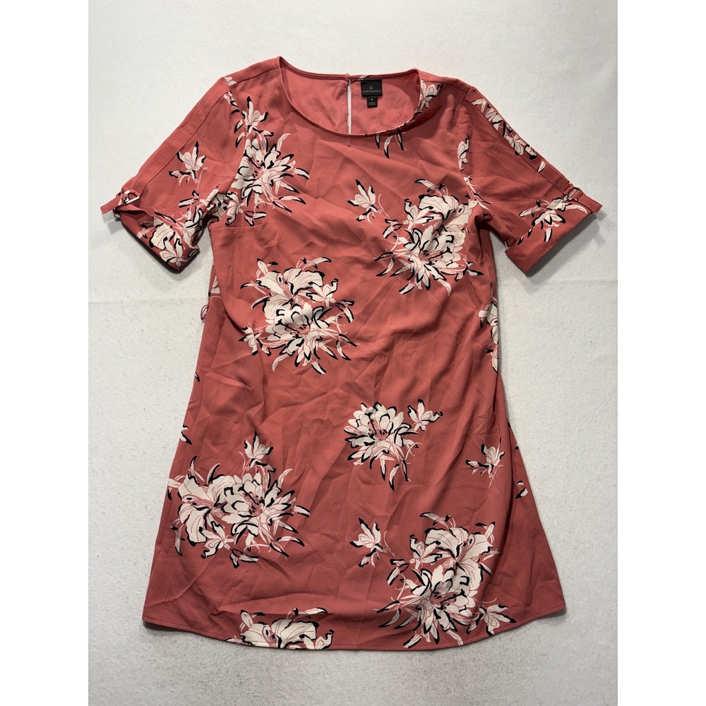 Worthington Dress Womens Large Pink Floral Short Sleeve Shift Work Casual